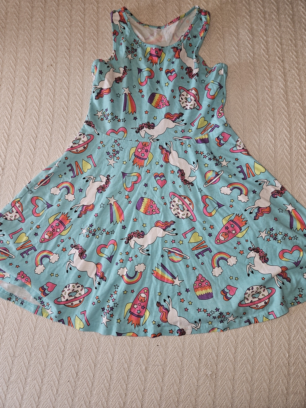 The Children's Place Aqua Unicorn & Rainbow Print Tank Dress